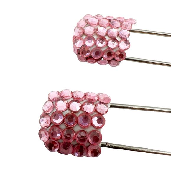 pair of pink rhinestone diaper Safety PINS decorative fashion jewelry - Picture 3 of 5